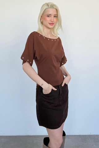 Madmext Kahverengi Off Shoulder Metal Detaylı Kadın Bluz Mg2671 Kahverengi