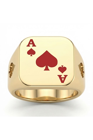Poker Maça Ası Yüzük Altın - Gümüş