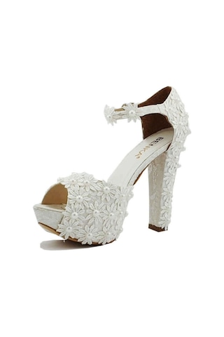 Ilgipark Çiçekli Sedef 12 Cm Topuklu Platform Gelin Ayakkabısı