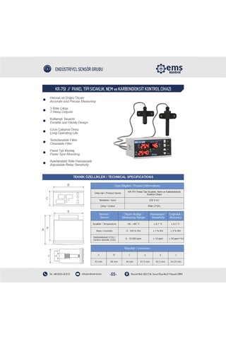 Ems Kontrol - Panel Tipi Sıcaklık, Nem Ve Karbondioksit Kontrol Cihazı -40...+80 C / 0-10.000 Ppm