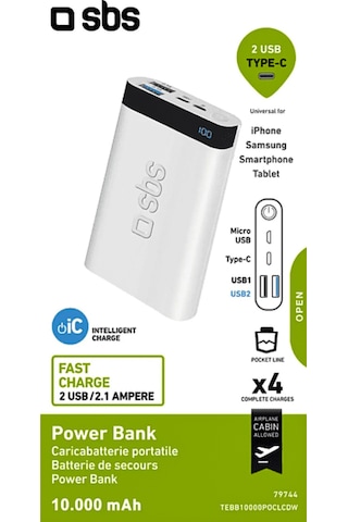 Sbs İntelligent Fast Charge 10.000mAh Led 2M Lightning Powerbank