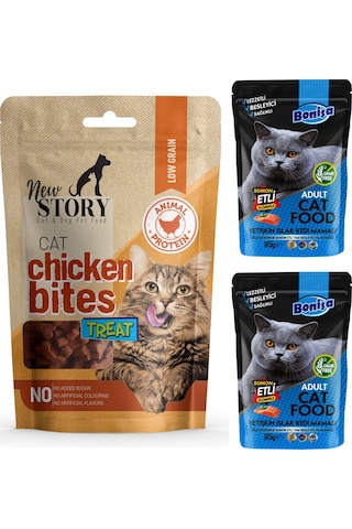 New Story Tavuklu Yumuşacık Atıştırmalık Kedi Ödülü 60 G + Somonlu Pouch 2'li