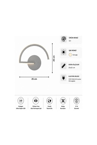 Mori Modern Led Duvar Apliği Günışığı Gri