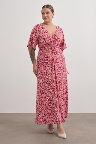 Önü Düğümlü Örme Elbise-1844 Pembe