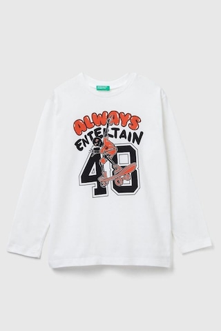 United Colors Of Benetton Erkek Çocuk 3jerc10qo-25k Uzun Kol Tshirt Beyaz-2142 Beyaz