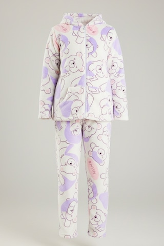 Kız Çocuk Kadife Polar Ayıcık Desen Pijama Takımı 240525 Ekru02 Ekru02