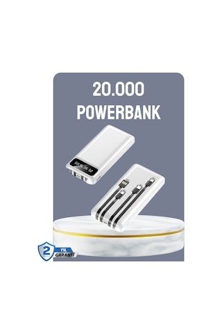 Hızlı Şarj Destekli 20.000mah Powerbank Usb Type-c Lightning Lcd - Lisinya Beyaz