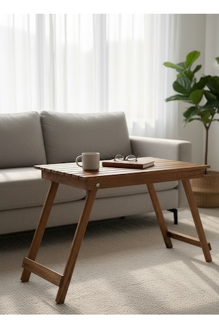 Taşınabilir Katlanır Kamp Masası - Çok Amaçlı Ahşap Orta Sehpa & Balkon Masası Doğal Ahşap