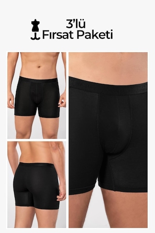 Weweus Siyah 3'lü Micro Modal Premium Erkek Uzun Boxer 14193 Siyah