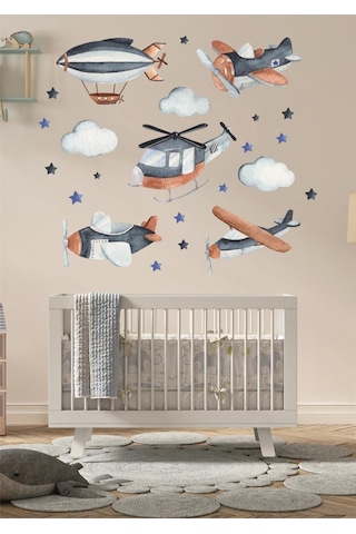 Lacivert ve Mavi Hava Taşıtları Çocuk Odası Sticker