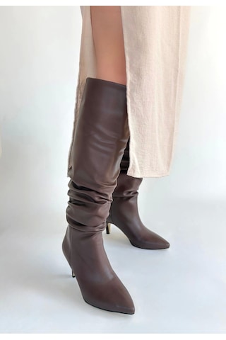 Zelya Kahverengi Cilt Topuklu Çizme Kahverengi
