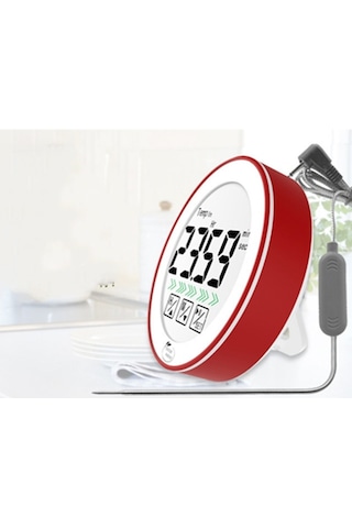 Sones 3'ü 1 Arada Oda Sıcaklığı Ölçümü + Prob Gıda Ölçümü + Geri Sayım Fonksiyonu Çok İşlevli Termometre Kırmızı