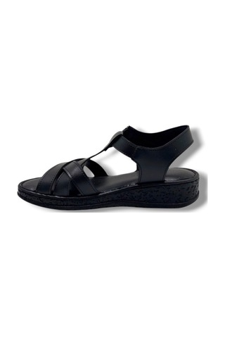 Caprito Sd011-26 Cilt Çapraz Bant Anatomik Dolgu Taban Kadın Sandalet Siyah