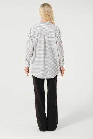 Basic Oversize Çizgili Gömlek Beyaz Siyah Beyaz - Siyah