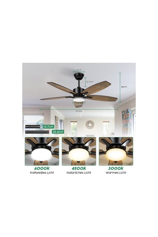 106 Cm Tavan Vantilatörü Ve Led Aydınlatma,sessiz, 5 Ahşap Kanatlı