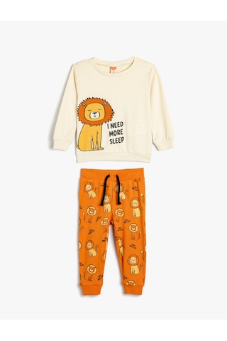 Koton Pijama Takımı Uzun Kollu Tişört Ve Beli Lastikli Pijama Altı 2 Parça Bej 5wmb10046tk Ekru