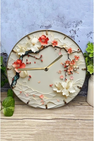 3d Çiçek Dokulu Mdf Duvar Saati - Baharın Zarafeti Evinizde Sdw293 Renkli