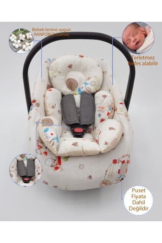 Mordesing Ortopedik Bebek Puset Minderi Pamuklu Kumaş Animal Serisi Beyaz