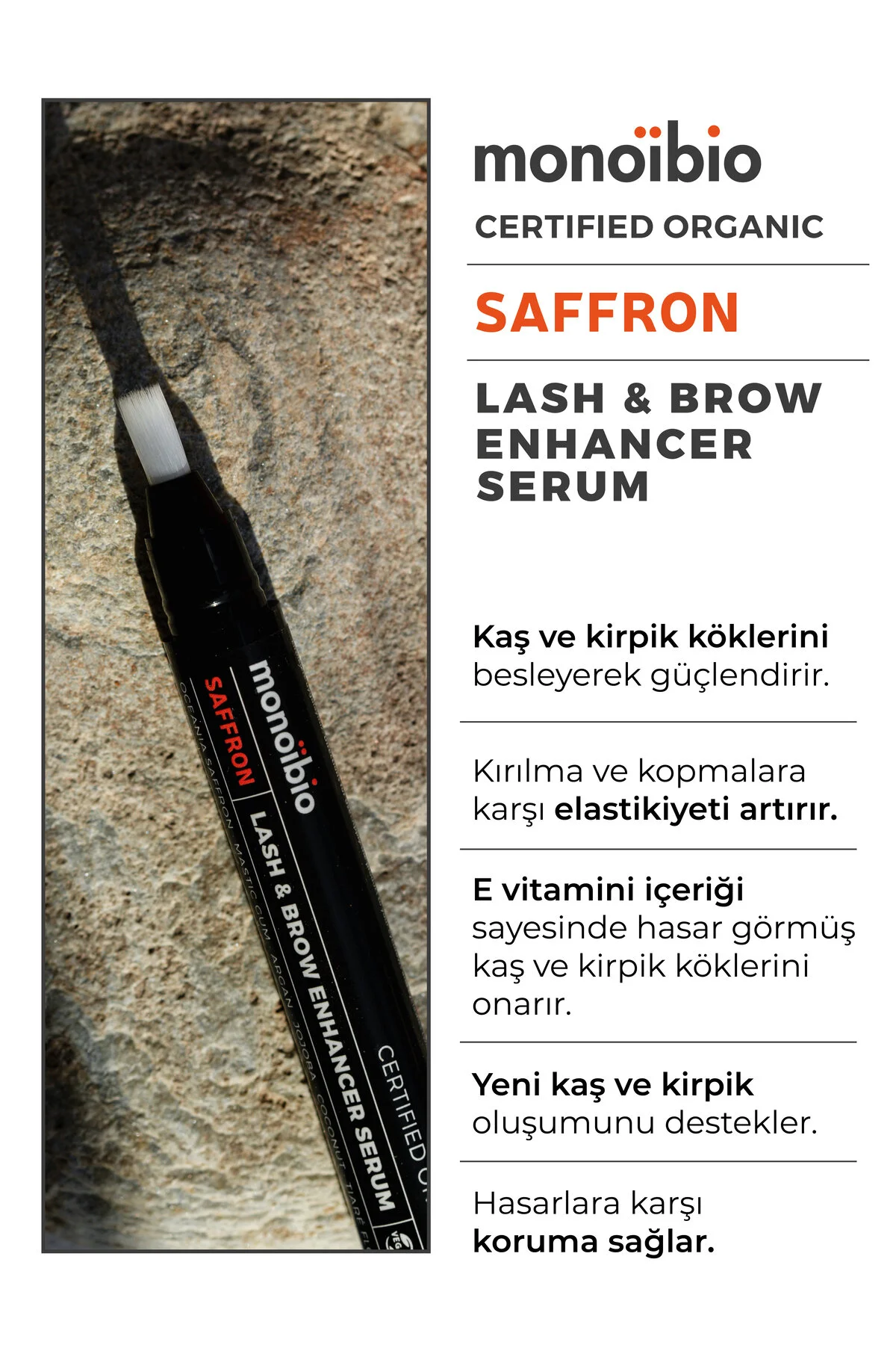 Monoibio Saffron Güçlendirici Organik Kaş Ve Kirpik Serumu - Kaş Dolgunlaştırıcı Kirpik Uzatıcı Bakım Yağı Şeffaf