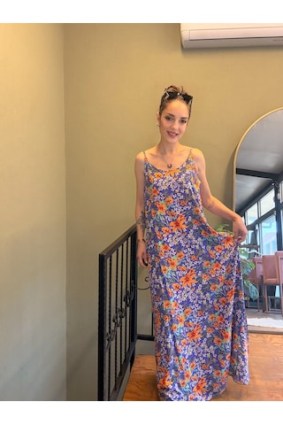 Ali Butik Mor Desenli Viskon Elbise