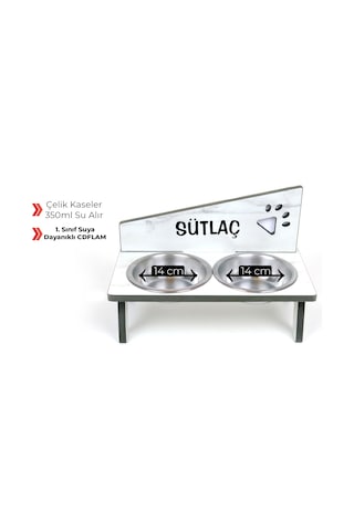 Realwood Suya Dayanıklı İsim Baskılı Çelik Kaseli Kedi Köpek Mama Stantı
