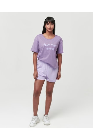 Bella Dossi Pamuklu Kısa Kollu Baskılı Kadın Şortlu Pijama Takımı Lila