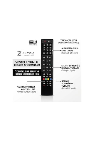 Vestel 40pf7070 Uyumlu Smart Tv Televizyon Kumandası