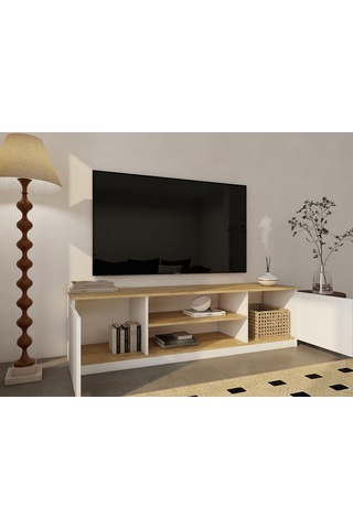 Bade Tv Ünitesi Lefkas Meşe Beyaz Renk Meşe