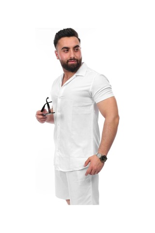 Mcz Giyim Keten Beyaz Renk Slim Fit Erkek Şort - Gömlek Alt Üst Takım