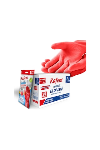 Kafem Temizlik Eldiveni (7-7,5) Small Kırmızı X 25 Paket (Kutu)