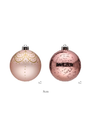 Karaca 4'lü Set Top Ağaç Süsü Pembe ve Pembe Mat 8 cm
