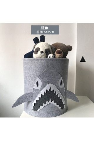 Büyük Kapasiteli Karikatür Hayvan Keçe Saklama Kovası Yıkanabilir Shark