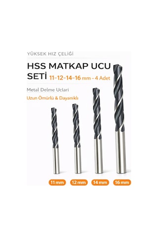 Senbang Hss Matkap Ucu Seti 11-12-14-16 Mm 4 Adet Yüksek Hız Çeliği Metal Delme Uçları