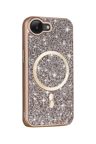 Apple Uyumlu iPhone 17e Kılıf Pırlanta Tasarımlı M-safe Şarj Özellikli Zore Mozaik Silikon Kapak - Desert Titanyu Desert Titanyum