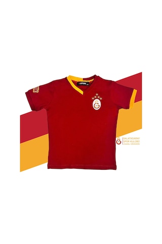 Galatasaray Lisanslı 5 Yıldızlı Kırmızı Basic Çocuk T-shirt Gs Aslan Baskılı Hediyelik Ahşap Kutulu KIrmızı