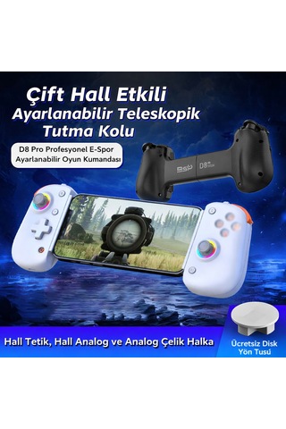 Schitec Android Apple Uyumlu iOS Harmonyos Switch Androidtv Windows Akıllı Bluetooth Teleskopik Gamepad Joystick Beyaz D8 Pro