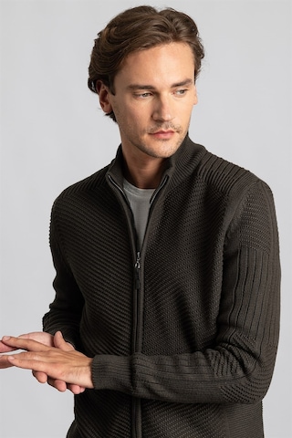 Tudors Slim Fit Dar Kesim Kendinden Desenli Erkek Hırka-23386 Antrasit