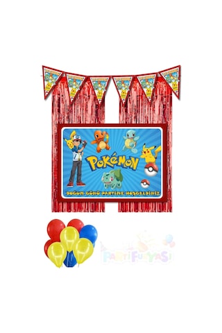 Pokemon Lüks 50x70 Cm Afişli Doğum Günü Süsleri Seti + Pokemon Parti Malzemeleri