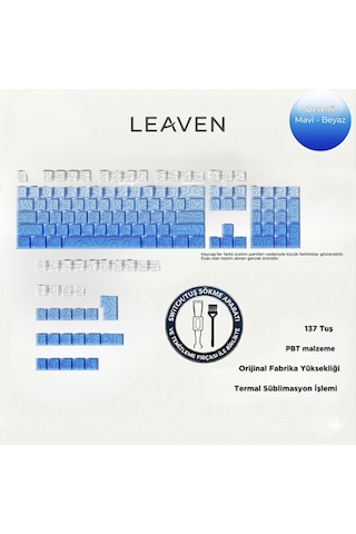 Mekanik Klavye Pbt Çift Baskı Keycap Seti Çizgi Desenli 137 Tuşlu Mavi -beyaz Tuş Takımı