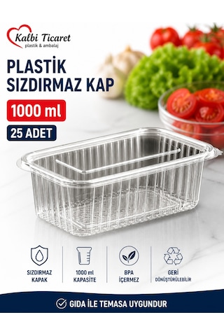 Plastik Saklama Kabı 1000 Gr 25 Adet Plastik Kapaklı Kase Sızdırmaz Kap Şeffaf Kullan At Kase