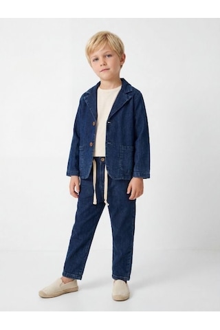 Zekids Erkek Çocuk Müslin Dokulu Rahat Kesim Pantolon-17144 Lacivert