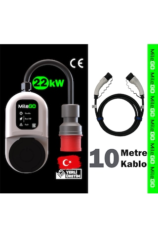Milego 22kw Şarj İstasyonu 10 Metre Kablolu Set Mobil Taşınabilir Elektrikli Araç Şarj Ünitesi 22 KW