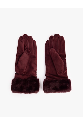 Koton Suni Kürk Detaylı Süet Görünümlü Eldiven Bordo 6wak50032aa Bordo