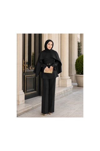 Unika Boutique Liya Pelerinli Tesettür Takım Siyah