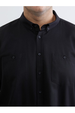 Lcwaıkıkı Classic Siyah Büyük Beden Regular Fit Uzun Kollu Gabardin Erkek Gömlek