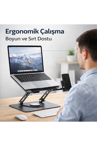 Coofbe 2in1 Yükseklik Ayarlı 360 Döner Alüminyum Laptop Standı Laptop Sehpası Ve Telefon Standı