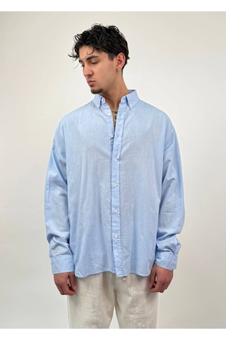 Zaee Oversize Dökümlü Keten Gömlek Baby Blue