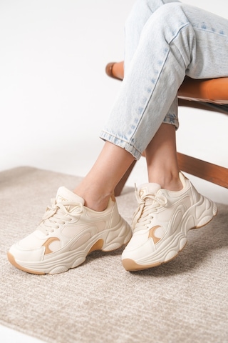 Garantili D0164 Günlük Ortopedik Kadın Sneaker Spor Ayakkabı Bej