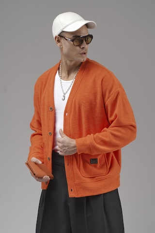 King-Brich Logo Detaylı Oversize Kalıp Erkek Hırka Turuncu