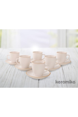 Keramika Türk Kahve Fincan Takımı 12 Parça Mat Beyaz El Dekor